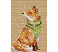 Awesocrafts Kit de punto de cruz, diseño de zorro de invierno, patrones fáciles, punto de cruz, bordado, costura, suministros