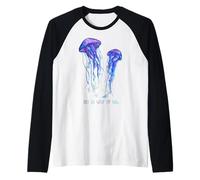 Awesome Cute Underwater Fish Sea Just Go with Flow Jellyfish Camiseta Manga Raglan