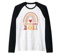 Awesome Since 2011 15th Birthday Boho Rainbow 15 Years Old Camiseta Manga Raglan