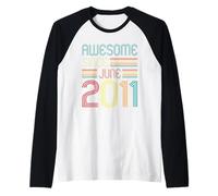 Awesome Since June 2011 15 Years Old 15th Birthday Vintage Camiseta Manga Raglan