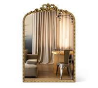 Awhtixbo Espejo Barroco Dorado Antiguo, 40 x 61 cm, Marco de Hierro Fundido Vintage con Flores de Resina talladas a Mano, Espejo de Pared inastillable para baño, Sala de Estar y Dormitorio