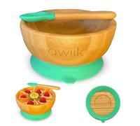 AWIIK - Bol pequeño de Bamboo con fuerte Ventosa para Bebés y niños pequeños. Cuenco BLW de bambú antideslizante con succión y ventosa antivuelco para aprender a comer BLW (Bowl_Green)