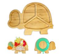 AWIIK - Plato de Bamboo con fuerte ventosa para bebés y niños pequeños. Plato BLW de bambú antideslizante con succión. Plato infantil antivuelco para aprender a comer BLW. (Turtle)