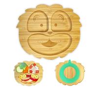 AWIIK - Plato de Bamboo con fuerte ventosa para bebés y niños pequeños. Plato BLW de bambú antideslizante con succión. Vajilla infantil antivuelco para aprender a comer BLW. (Lion)