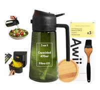 Awiio | Pack Pulverizador Aceite Spray y Dispensador Aceite 2 en 1 | Aceitera Spray Pulverizador de Aceite de Oliva 470 ml para Cocina, Freidora de Aire, Ensalada y Barbacoa (Negro)