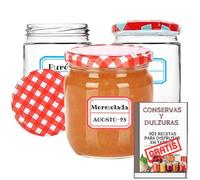Awiku 12 Tarros de Cristal de 250 ml con Tapa de Rosca Hermética de Metal + Ebook de 102 Recetas - Tarros para potitos, Conservas, Postres, Mermelada, yogur, salsas - Incluye Etiquetas