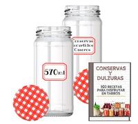 Awiku Tarros de Cristal de 570 ml con Tapa de Rosca Hermética + Ebook de 102 Recetas - Frascos para Purés, Mermelada, Conservas, Salsas - Incluye Etiquetas (6)