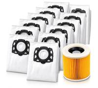 Awinker 12 bolsas para aspiradora + 1 filtro para aspiradoras Kärcher KFI 357, WD 2 Plus, WD 3, KWD 1-3, SE 4001, SE 4002 Piezas de repuesto 2.863-314.0