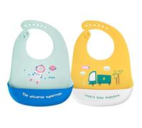 Awinker Baberos Silicona Bebe Impermeables blw Alimentación 6 Meses a 3 Años (azul amarillo)