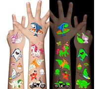 Awinmay 310 tatuajes temporales luminosos para niños, estilos mixtos que brillan en la oscuridad, tatuajes para niños y niñas, mariposa, dinosaurio, pirata, sirena, tatuajes falsos, suministros de