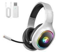 Awinnasey PH1 - Auriculares inalámbricos para Videojuegos PS5, PS4, PC, 2.4 GHz, Bluetooth, con micrófono con cancelación de Ruido, con luz LED, Sonido Envolvente 7.1, Color Crema