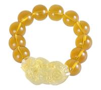 AWJUWHBJ Abalorio tallado de la suerte, piedra citrina Feng Shui que atrae la riqueza y la buena suerte, joyería para hombres y mujeres, pulsera de alambre, colgante redondo