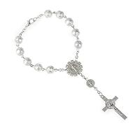 AWJUWHBJ Rosario de plata católico con perlas de cristal para mujer, hombre, joyería religiosa con cuentas, standard, Metales preciosos