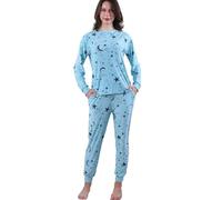 Awlsyj Conjunto de pijama de 2 piezas para mujer, pijama de manga larga con bolsillos, Estrellas azul claro y luna, XL