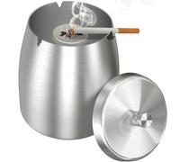 AwmnSrman Cenicero con Tapa Cenicero de Acero Inoxidable A Prueba de Viento, Desmontable Para Una Fácil Limpieza, Cenicero Antideslizante Para Mesa de Comedor, Plateado, Φ11,8 x H12,3 cm