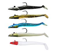 AwnsIMfreien Kits de Aparejos de Pesca, señuelos de lubina, Cebo Duro, cebos de natación, señuelo Duro de hundimiento Lento, Anguila Brillante, señuelo Suave, Cebo Artificial para 5 Piezas