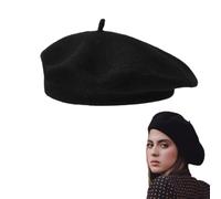 AWOCAN Boina boina francesa clásica de moda gorro para hombres y mujeres sombrero de artista color sólido suave, Negro , L/XL