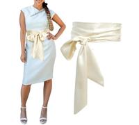 AWOCAN Cinturón de vestir para mujer, boda, dama de honor, cinturón de satén para boda, fiesta, banda larga, cinturones de cintura de novia de doble cara, beige, talla única