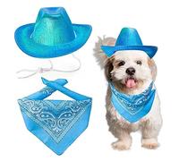 AWOCAN Sombrero de Vaquero para Perro, Gato, Bandana, Accesorios de Vaquero Occidental, Accesorios para Mascotas, Sombreros de Vaquero Brillantes (Azul)