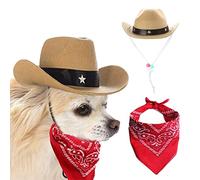 AWOCAN Sombrero de Vaquero para Perro y Gato, Bufanda y Bandana, Sombrero para Cachorro, Disfraz de Cosplay, Gorra de Fiesta de Mascotas (Caqui)