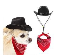 AWOCAN Sombrero de Vaquero para Perro y Gato, Bufanda y Bandana, Sombrero para Cachorro, Disfraz de Mascota, Gorra de Cosplay, Color Negro