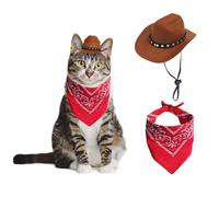 AWOCAN Sombrero de vaquero para perro y gato con bufanda tipo bandana, disfraz de mini mascota para Halloween, vacaciones, decoración de fiestas (marrón, pequeño)