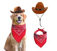 AWOCAN Sombrero de Vaquero y Bufanda para Perro, Gato, Sombrero para Cachorro, Gato, Disfraz de Cosplay, Cachorro, Mascota, Perro, Gato, Vacaciones, decoración de Fiesta de Mascotas (café)