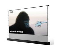 AWOL VISION Pantalla de proyector motorizada de 100 pulgadas color blanco mate para proyector de largo corto alcance ultra corto, soporte de suelo para interiores y exteriores, pantalla de teatro para