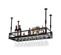 awolsrgiop Botellero colgante para techo, estante industrial para vino de hierro con 9 soportes de cristal, capacidad de carga de 50 kg, para bar, restaurante, cocina (negro, 100 x 35 cm)