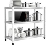 awolsrgiop Estantería de acero inoxidable con 3 estantes, de acero inoxidable, para cocina, de metal, de acero inoxidable, para cargas pesadas, garaje, taller, almacenamiento, 80 x 80 x 40 cm