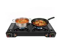 awolsrgiop Hornillo de gas de camping de 2 fuegos, portátil para exteriores, estufa de camping, mesa con 2 quemadores y plancha de 45 x 24 cm, incluye maletín de transporte y válvula de sobrepresión