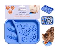 Awoo Sardina - Tapete de silicona para lamer perros y gatos + comedero lento con ventosas, plato antideslizante y apto para lavavajillas, extiende la hora de comer rápido y reduce la ansiedad, para