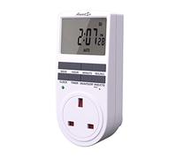 Awootsv Temporizador digital con función de cuenta regresiva LCD 18 programas, pantalla 24 horassemanales para interiores, enchufe temporizador Reino Unido para enchufes, temporizadores eléctricos