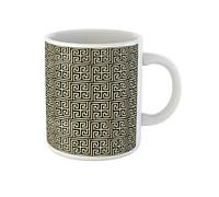 Awowee Taza de café abstracta con patrón de llave griega dorada antigua cultura de frontera geométrica, taza de té de cerámica de 325 ml, el mejor regalo o recuerdo para familiares, amigos y
