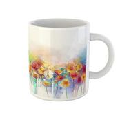 Awowee Taza de café abstracta floral acuarela pintura a mano blanco amarillo rosa taza de té de cerámica de 325 ml, el mejor regalo o recuerdo para familiares, amigos, compañeros de trabajo
