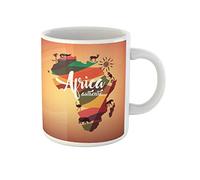 Awowee Taza de café africana con mapa de viaje de África, símbolo de animales salvajes del continente, tazas de té de cerámica de 325 ml, el mejor regalo o recuerdo para familiares, amigos y