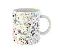 Awowee Taza de café amarilla abstracta acuarela manzanilla trébol campana flores silvestres flores azules taza de té de cerámica 325 ml taza de té mejor regalo o recuerdo para familiares, amigos