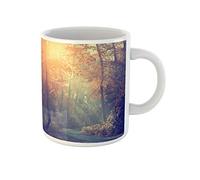 Awowee Taza de café amarilla de naturaleza vintage de bosque otoñal colorida hoja de otoño de 325 ml, taza de té de cerámica, el mejor regalo o recuerdo para familiares, amigos y compañeros de trabajo