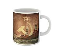 Awowee Taza de café amarilla del comunismo soviético con la bandera comunista del Kremlin, diseño de revolución rusa de 325 ml, taza de té de cerámica, el mejor regalo o recuerdo para familiares