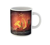 Awowee Taza de café amarilla soviética comunista del Kremlin de Moscú en la bandera de la URSS retro, tazas de té de cerámica de 325 ml, el mejor regalo o recuerdo para familiares, amigos y compañeros
