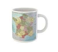 Awowee Taza de café azul Atlántico detallado mapa político de Francia Atlas Bathymetry Burdeos taza de té de cerámica de 325 ml, el mejor regalo o recuerdo para familiares, amigos, compañeros de
