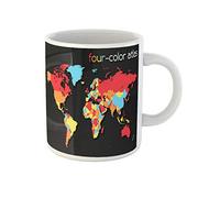 Awowee Taza de café azul con mapa del mundo de cuatro colores de Asia Pacífico, taza de té de cerámica de 325 ml, el mejor regalo o recuerdo para familiares, amigos y compañeros de trabajo