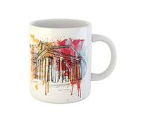 Awowee Taza de café azul del panteón de Grecia, pintura roja, pinceles de Roma, capital de construcción, tazas de té de cerámica de 325 ml, el mejor regalo o recuerdo para familiares, amigos y