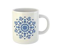 Awowee Taza de café azul folk abstracto circular floral en escandinavo sueco nórdico taza de té de cerámica de 325 ml, el mejor regalo o recuerdo para familiares, amigos y compañeros de trabajo