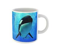 Awowee Taza de café azul orca asesina ballena nadando burbujas bajo el agua mar mundo 325 ml taza de té tazas de cerámica mejor regalo o recuerdo para familiares, amigos compañeros de trabajo