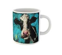 Awowee Taza de café azul original pintura pastel sobre cartón, moderna de vaca, taza de té de cerámica de 325 ml, el mejor regalo o recuerdo para familiares, amigos y compañeros de trabajo