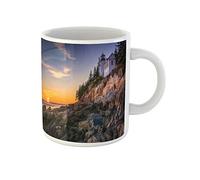 Awowee Taza de café Bass Harbor Faro al atardecer en el Parque Nacional Acadia de 325 ml, tazas de té de cerámica, el mejor regalo o recuerdo para familiares, amigos y compañeros de trabajo