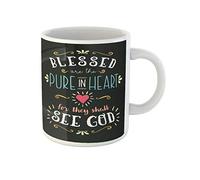 Awowee Taza de café Blessed Are the Pure in Heart Tipographic Beatitudes de 325 ml, taza de té de cerámica, el mejor regalo o recuerdo para familiares, amigos y compañeros de trabajo
