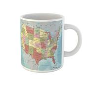 Awowee Taza de café Blue Road detallada de Estados Unidos, mapa político del Atlas del Atlántico, taza de té de cerámica de 325 ml, el mejor regalo o recuerdo para familiares, amigos y compañeros de