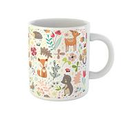 Awowee Taza de café colorida con dibujos animados de animales del bosque en diferentes plantas para niños, taza de té de cerámica de 325 ml, el mejor regalo o recuerdo para familiares, amigos y